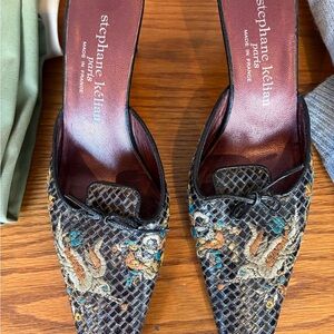 Stephane Kelian Black and Multicolor Embroidered Flats